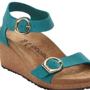 NWT Birkenstock Papillio Soley Embossed Leather sandals, Biscay Bay colorsize 9